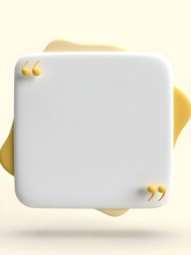 Blank white rounded square with yellow quotation marks and abstract shapes