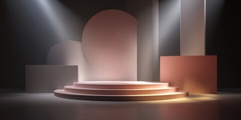 Obraz premium Modern Stage Design with Geometric Shapes and Dramatic Lighting