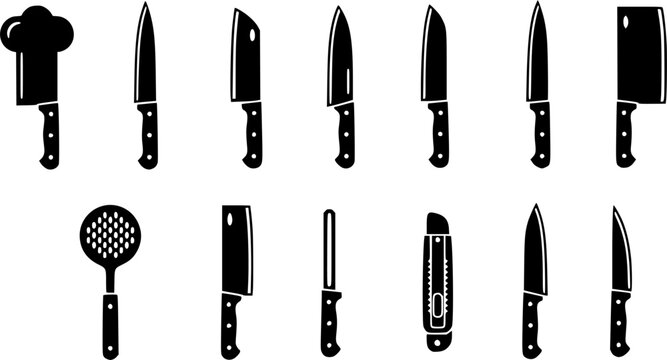 Kitchen knife black icon. Set of kitchen knife icons on white background. Vector illustration.