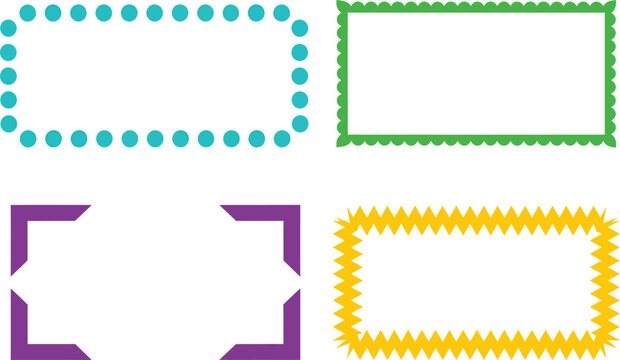 Abstract rectangle dotted zigzag frame decorative border pattern set vector illustration