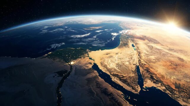suez canal map viewed from space with sunlight video