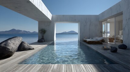 Fototapeta premium Luxury summer house with infinity pool layout, elegant design