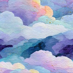Naklejka premium Dreamy watercolor clouds with subtle gold accents in a pastel sky