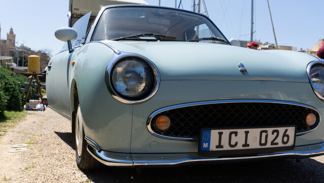 Malta Valletta 10 April 2026.Vintage Japanese Nissan Figaro car from 1991, inspired by 1950s&ndash;1960s design aesthetics. 