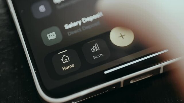 User taps the Stats button for statistics within the interface of the banking application