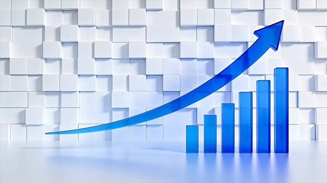 Blue growth chart with ascending arrow