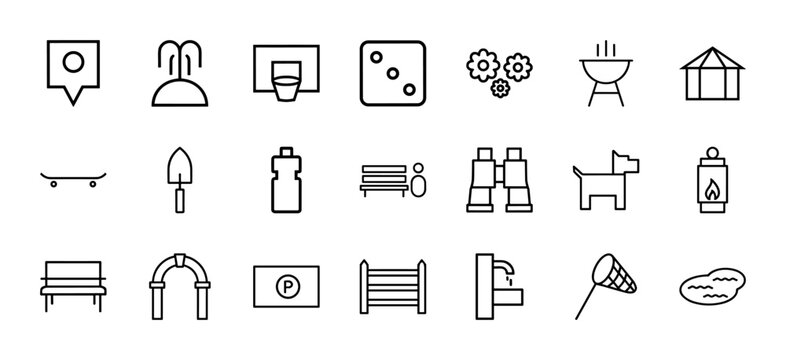 Minimalist park and outdoor recreation line icons set