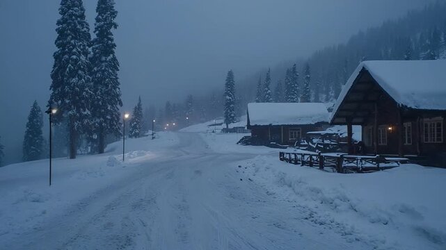 winter morning snowfall in gulmarg ski resort kashmir india