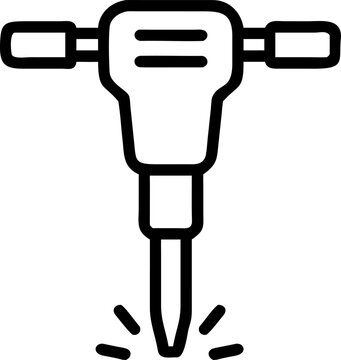 Jackhammer outline vector icon representing demolition, strength and heavy construction work.