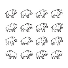 Fototapeta premium Wild Boar Line Art Collection Simple Vector Illustrations of Animals in Various Poses Graphic Design Element