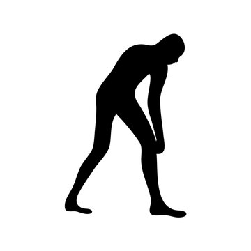 Black silhouette of a person bending over, human figure icon, athletic pose, monochrome illustration