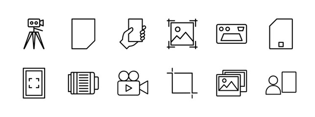 Fototapeta premium Minimalist photography and image editing line icon set