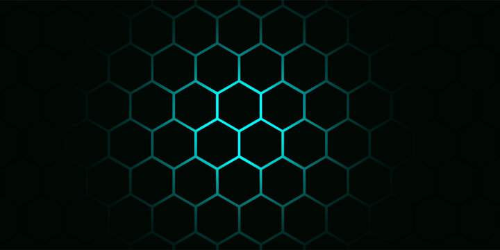 Hexagonal cyberspace green background. Hexagon grid tech pattern.