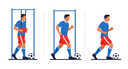 Fototapeta premium Illustration of a soccer player walking through a door with a ball