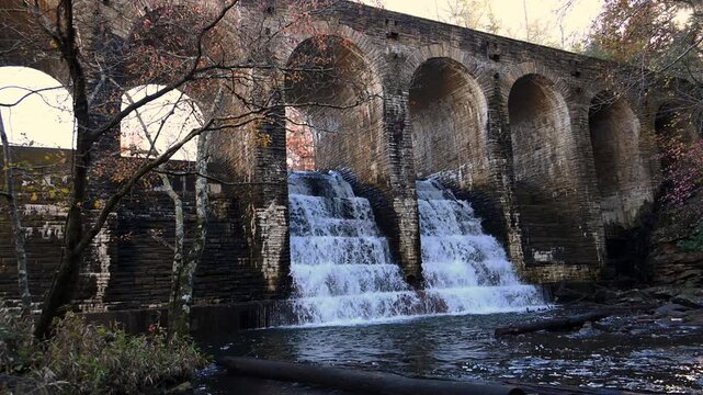 Cascade waterfall on the historic Byrd Creek Dam located at Cumberland Mountain State Park