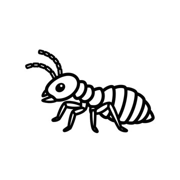 A simple black and white line drawing of a termite, viewed from the side, with its antennae raised.