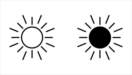 Fototapeta premium Set of sun icon in silhouette design, isolated on white background.