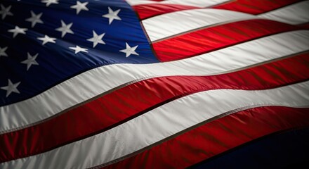 Obraz premium Close up of the american flag stars and stripes waving proudly