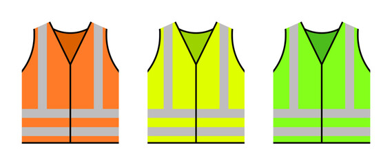 classic work safety vest hi vis viz clothing orange green yellow flouro symbol icon vector set on transparent background © Marty's Art