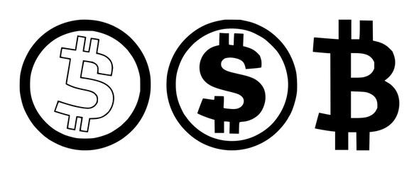 Obraz premium Stablecoin dollar coin icon set with minimal black geometric design featuring crypto, finance, symbol with flat style and minimalism
