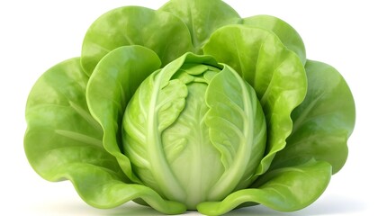 Fototapeta premium Fresh green cabbage with vibrant leaves isolated on a clean white background