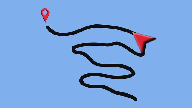 GPS Navigation Path Concept with Map Pin and Moving Arrow
