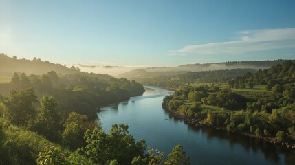 Fototapeta premium River Valley Landscape Aerial View Natural Scenic Background