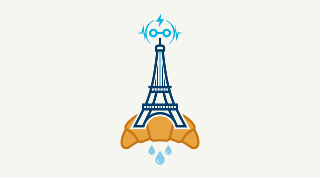 Modern Paris Concept with Eiffel Tower and Croissant