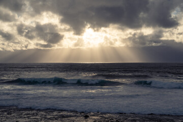 Obraz premium sunset over the stormy and cloudy sea in Tenerife