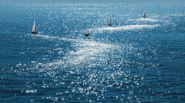 Sailboats Gliding Over Sparkling Blue Water Under Clear Sky