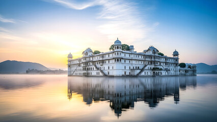 Obraz premium Sunrise Reflection of Udaipur Palace on Lake