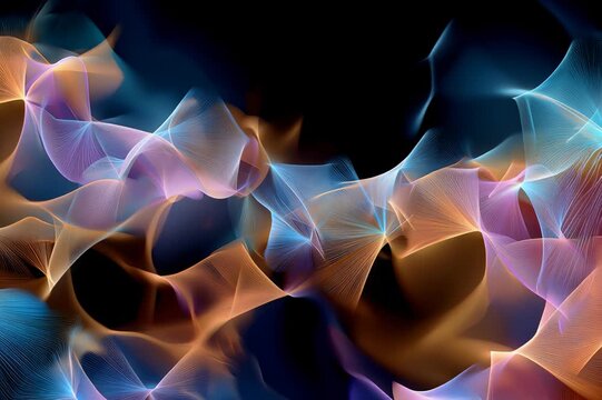 AI-generated animated abstract illustration of amorphous glowing shapes in black, blue, pink and orange