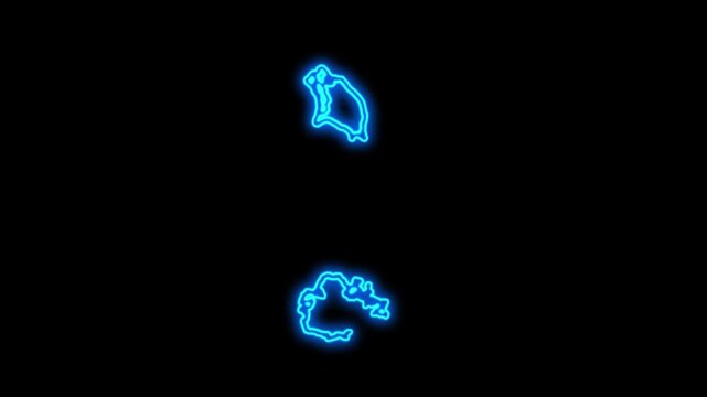 Antigua and Barbuda Country Map Neon Lights, Abstract Antigua and Barbuda Neon Lights Map Opener Suitable for Politics, Elections, Travel, News and Sports Events and Presentations