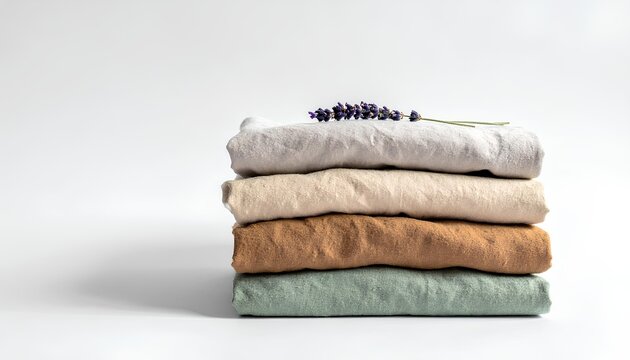 Sustainable Fashion Choices: Stack of Natural Fabric Clothes with Lavender