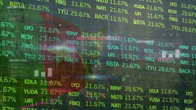 Animation of financial data over cameroon flag