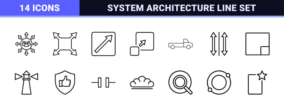 Minimalist scalability and business growth line icons set.