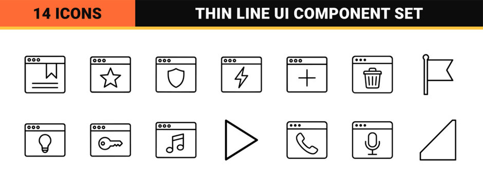 Minimalist web interface and schedule outline icon set