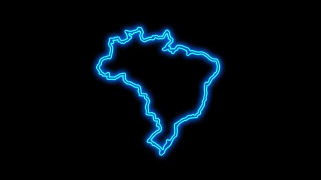 Brazil Country Map Neon Lights, Abstract Brazil Neon Lights Map Opener Suitable for Politics, Elections, Travel, News and Sports Events and Presentations