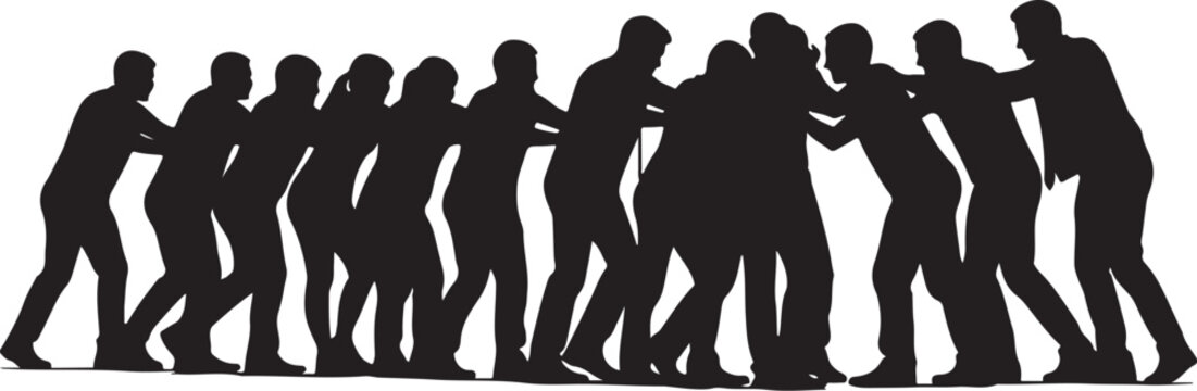 Group of people pulling in different directions strongly