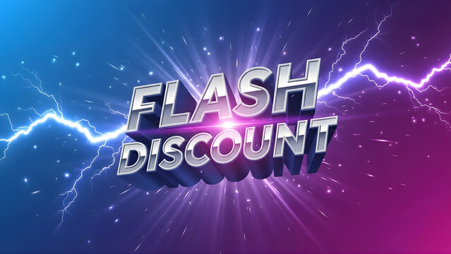 Dynamic Flash Discount Banner with Metallic 3D Text and Electric Lightning Effects for High Energy Sales