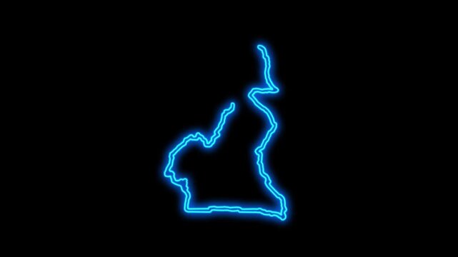 Cameroon Country Map Neon Lights, Abstract Cameroon Neon Lights Map Opener Suitable for Politics, Elections, Travel, News and Sports Events and Presentations