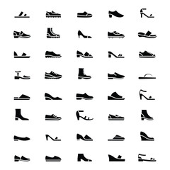 Obraz premium Footwear and Shoe Icon Set – Sneakers, High Heels, Boots and Fashion Shoes Vector Collection.eps10