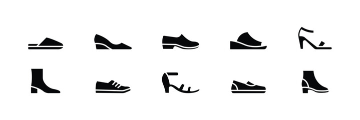 Obraz premium Shoe and Footwear Icons – Casual Shoes, Sandals, Boots and Fashion Vector Set.eps10