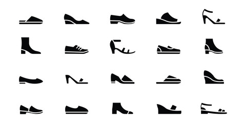 Obraz premium Fashion Footwear Icon Set – Sneakers, Heels, Loafers and Shoe Line Vector Collection