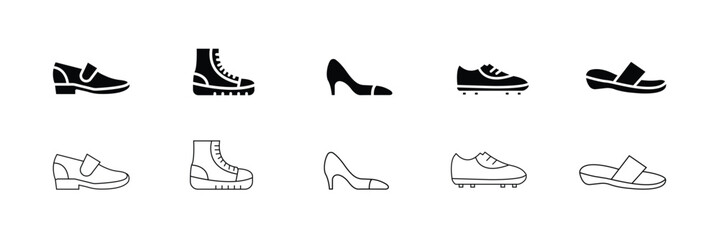 Obraz premium Outline Women and Men Shoe Icons Pack Flat Line Footwear Symbols