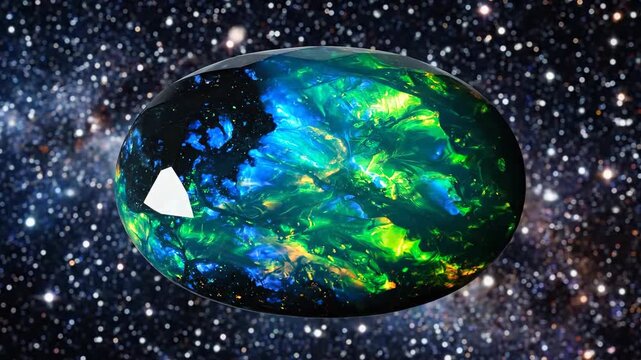 Vivid Opal Gemstone Floating in Cosmic Space
