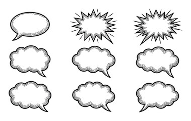 Fototapeta premium Collection of Hand-Drawn Speech Bubbles and Comic Book Explosion Shapes