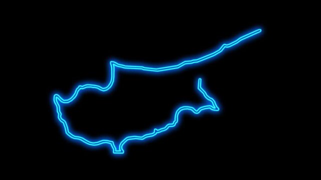 Cyprus Country Map Neon Lights, Abstract Cyprus Neon Lights Map Opener Suitable for Politics, Elections, Travel, News and Sports Events and Presentations