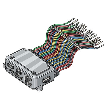 Automotive ECU Control Unit with Multiple Wires and Connectors