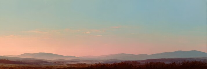 Fototapeta premium Tranquil Sunset Over Rolling Hills and Misty Valley Landscape